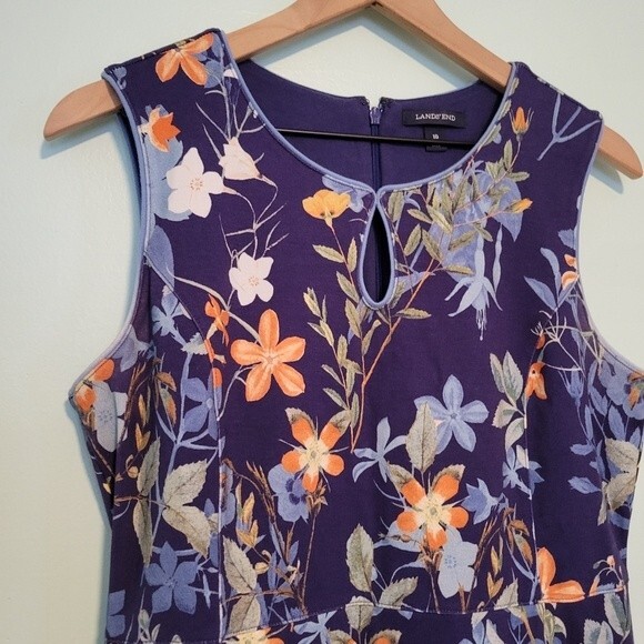 Lands' End Blue & Orange Floral Dress Size 10 - Picture 3 of 7